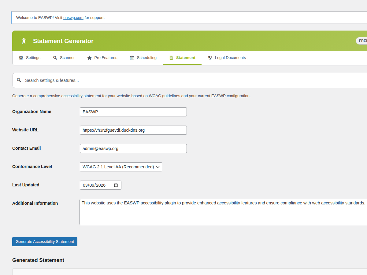 LEWCA accessibility report dashboard